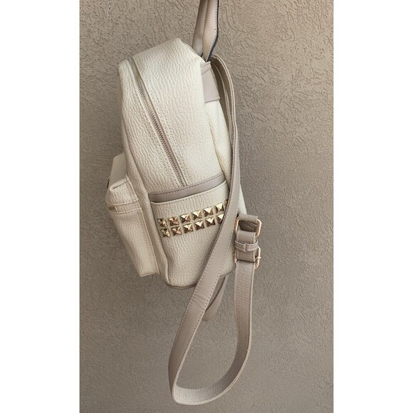Studded Cream Beige Faux Leather backpack Gold Details - Picture 3 of 8